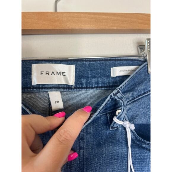 NWT Frame Le Slim Palazzo Frayed Hem Straight Leg Stretch Jeans Blue Size: 28 - Picture 6 of 8